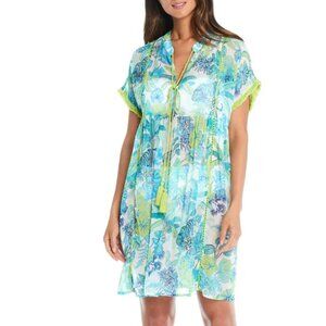 NWT By BLEU ROD BEATTIE What's New Pussycat Green Floral Short Dress Cover-Up